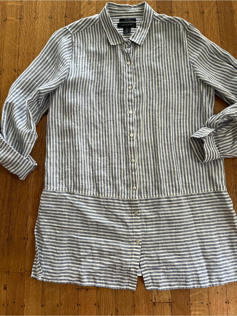 Tahari Blue and White Striped Button-Up Tunic